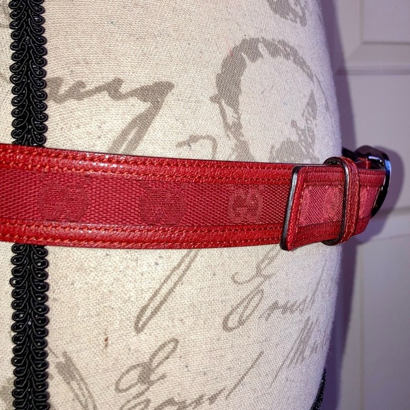 Authentic Gucci 2010s Interlocking GG Buckle Embroidered Leather Belt Red Womens - Picture 7 of 13